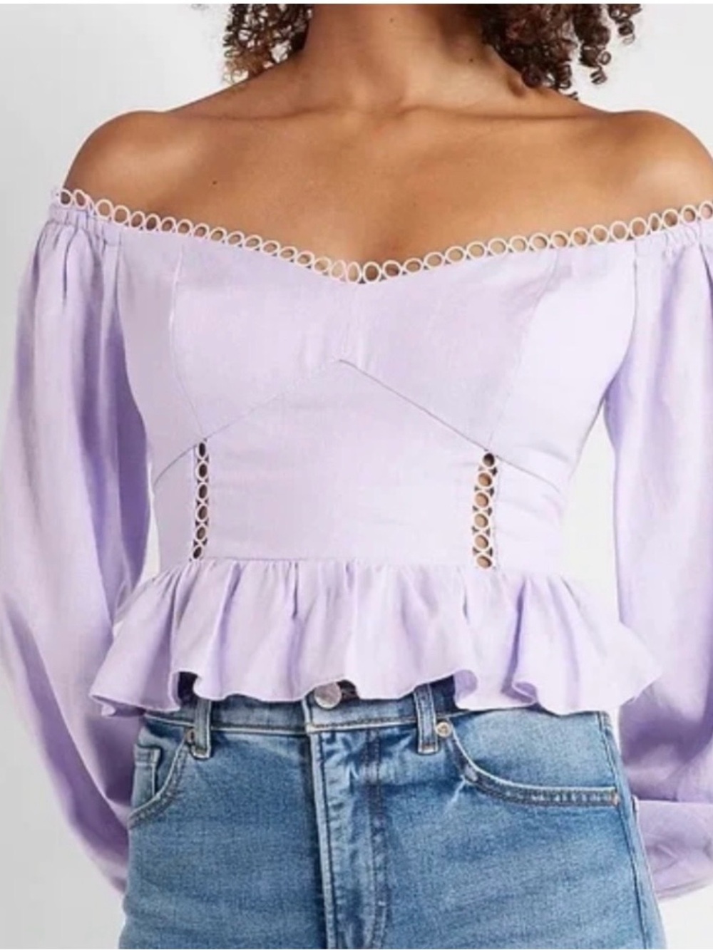 NWT Express Lavender Linen-Blend Off-Shoulder Crop Size Medium